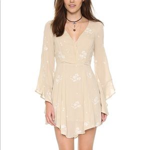 Free People Beige Bell Sleeved Embroidered Tunic